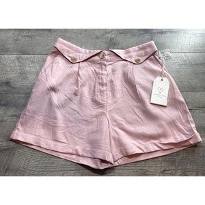 Love & Piece Shorts Womens Medium Pink Linen Blend‎ High Waist Pleat Pockets NEW